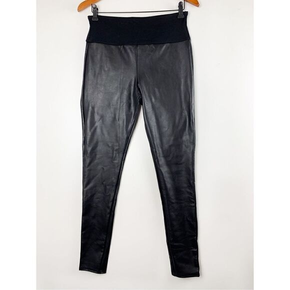 Spanx Assets Women's Black Stretchy Faux Leather Ankle Leggings Size Large - Picture 1 of 5